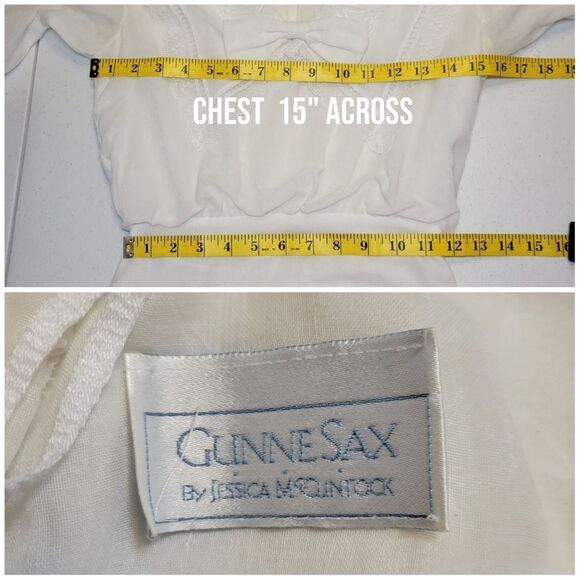 Gunne Sax Vintage White Dress with Lace Collar and Bow - Picture 14 of 16